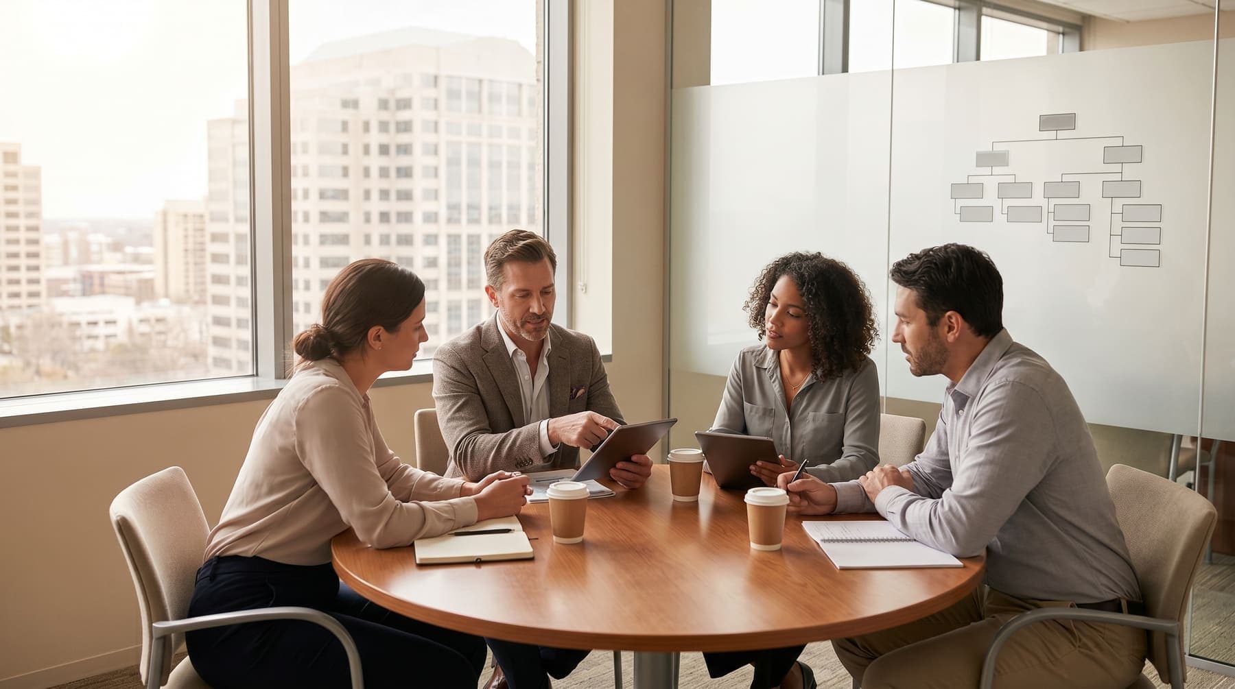 Consultant leading a staffing and technology planning session with client-side professionals.