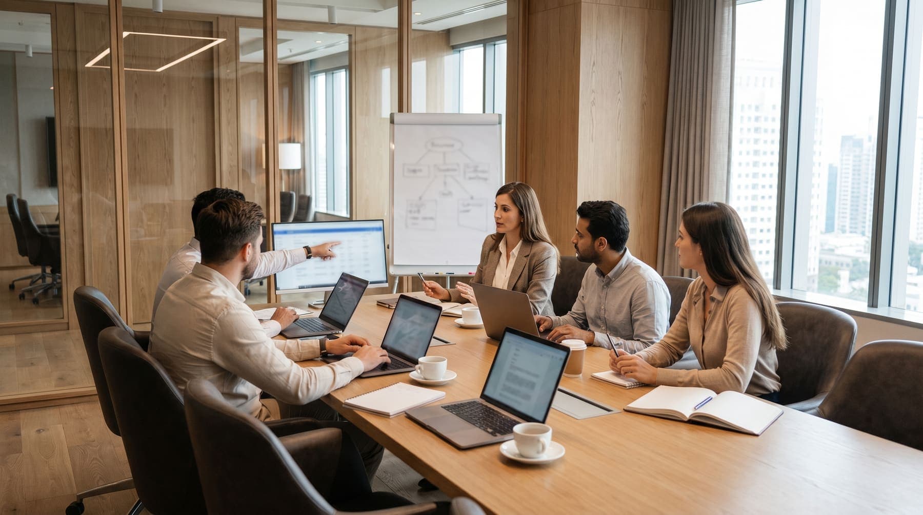 Consultant-led technology staffing and services workshop in a modern office.